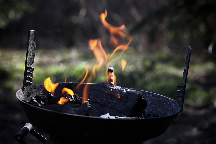 Barbecue With Burning Charcoal Photograph by Boguslaw Bialy
