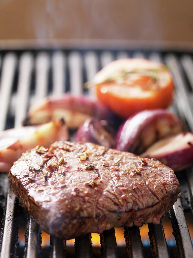 Barbecued Beef Steak On The Barbecue Photograph by Eising Studio - Food Photo & Video