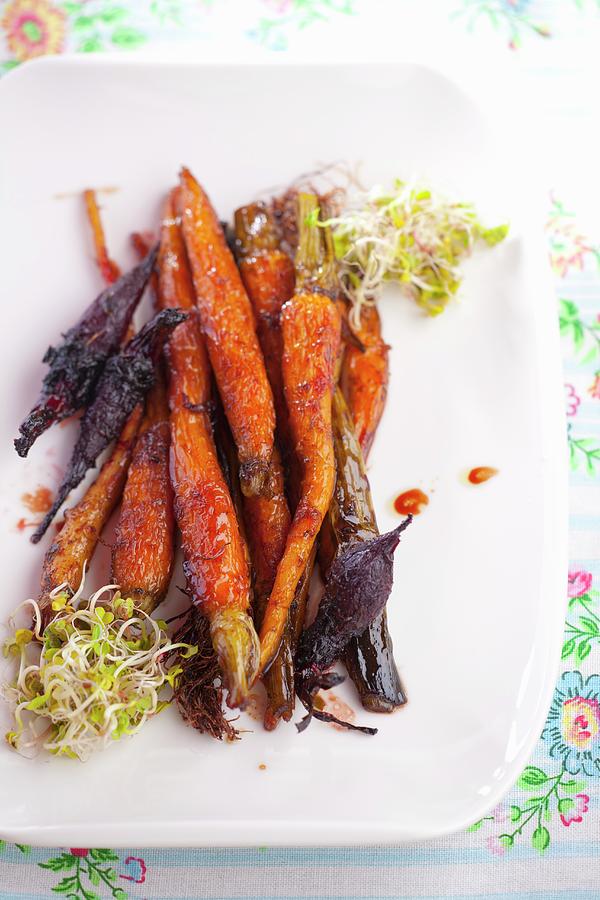 Barbecued Carrots And Beetroot, Garnished With Sprouts Photograph by Studio Lipov