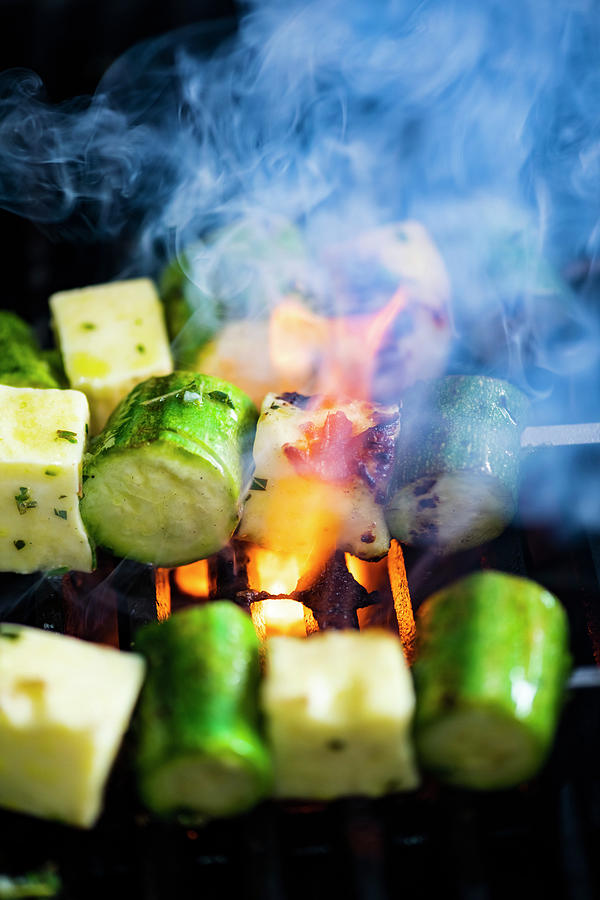 Barbecued Courgette And Feta Skewers Photograph by Hein Van Tonder