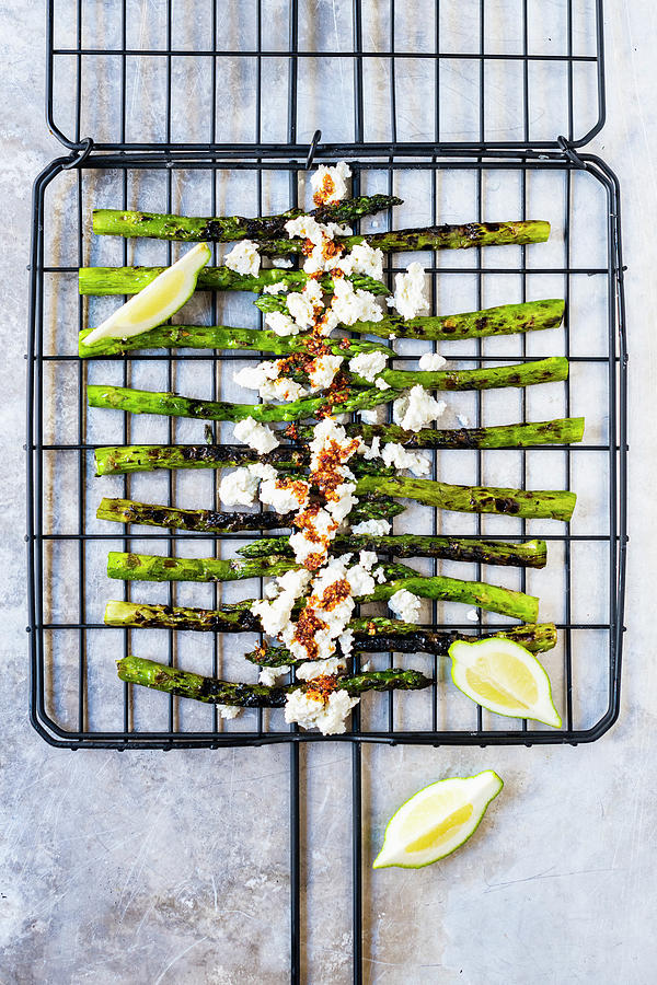 Barbecued Green Asparagus With Mozzarella Photograph by Hein Van Tonder