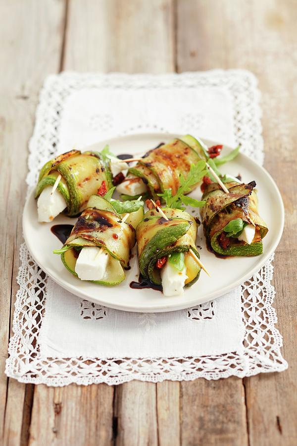 Barbecued Rolls Of Courgette Stuffed With Feta, Sundried Tomatoes And Rocket Photograph by Rua Castilho