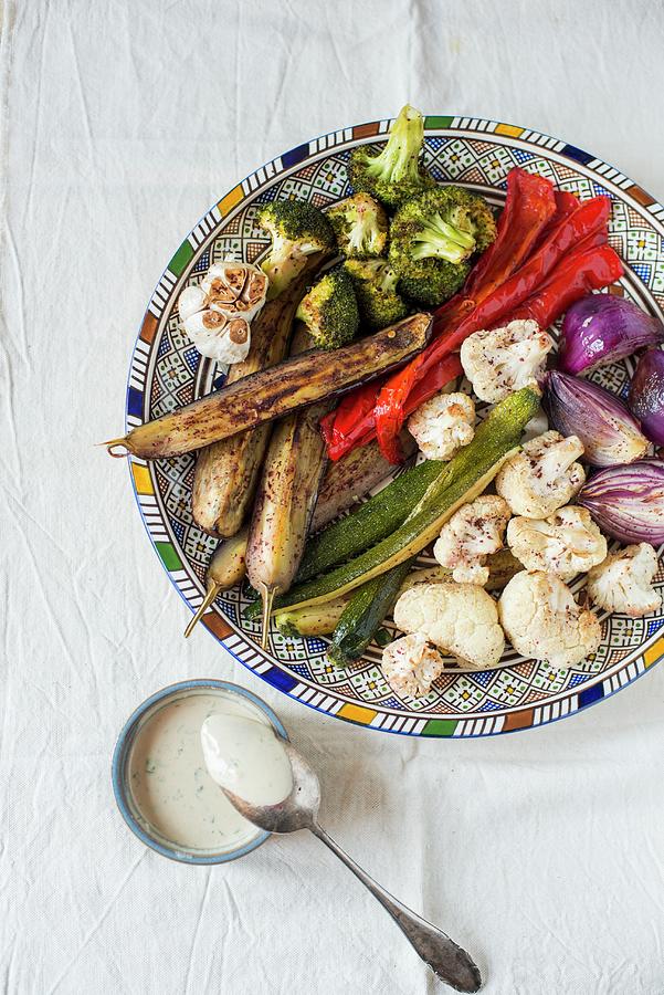Barbecued Vegetables With A Dip Made Of Tahini And Sumak view From Above Photograph by Sarka Babicka