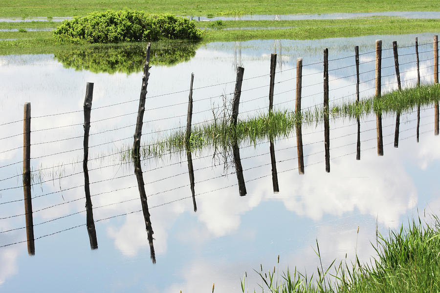 Barbed Wire Fence Farm Pond Photograph by Chuckschugphotography