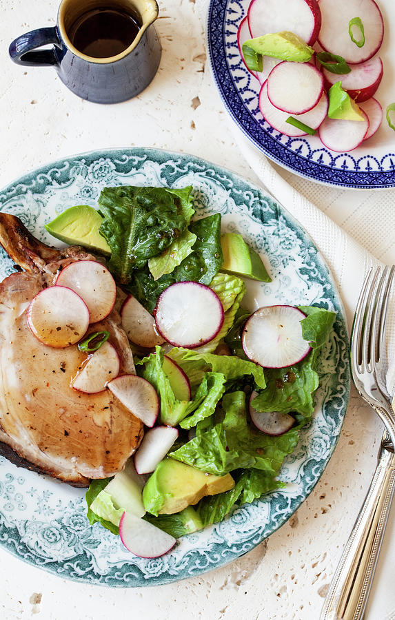 Barbequed Pork Chop, Topped With Honey And Balsamic Glaze With Salad Photograph by Ryla Campbell