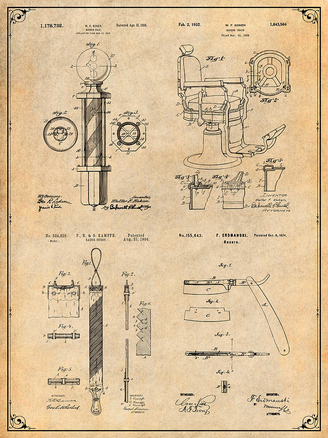 Barber Set Antique Paper Patent Print Drawing by Greg Edwards