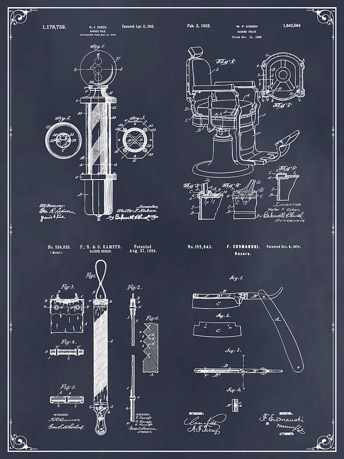 Barber Set Blackboard Patent Print Drawing by Greg Edwards