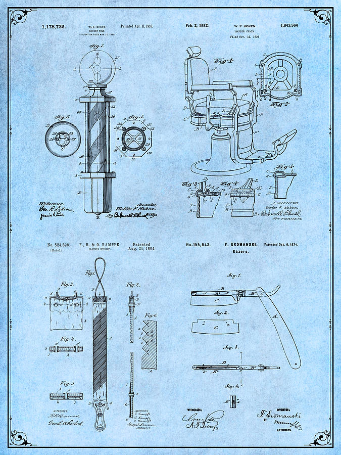 Barber Set Light Blue Patent Print Drawing by Greg Edwards