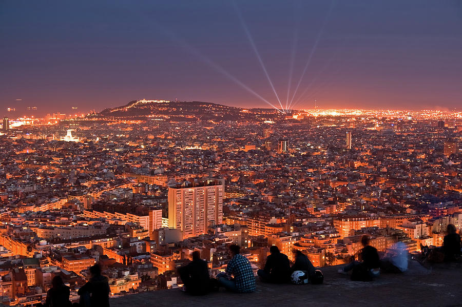 Barcelona At Night With People Photograph by Artur Debat