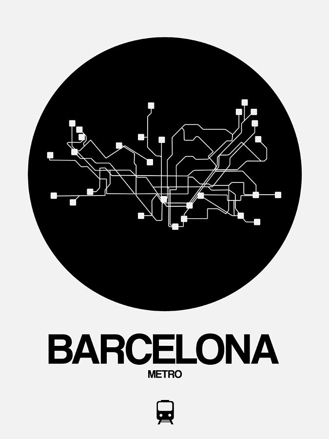 Barcelona Black Subway Map Digital Art by Naxart Studio