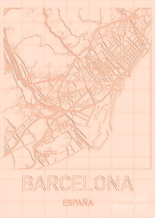 Barcelona Blueprint City Map Digital Art by HELGE Art Gallery