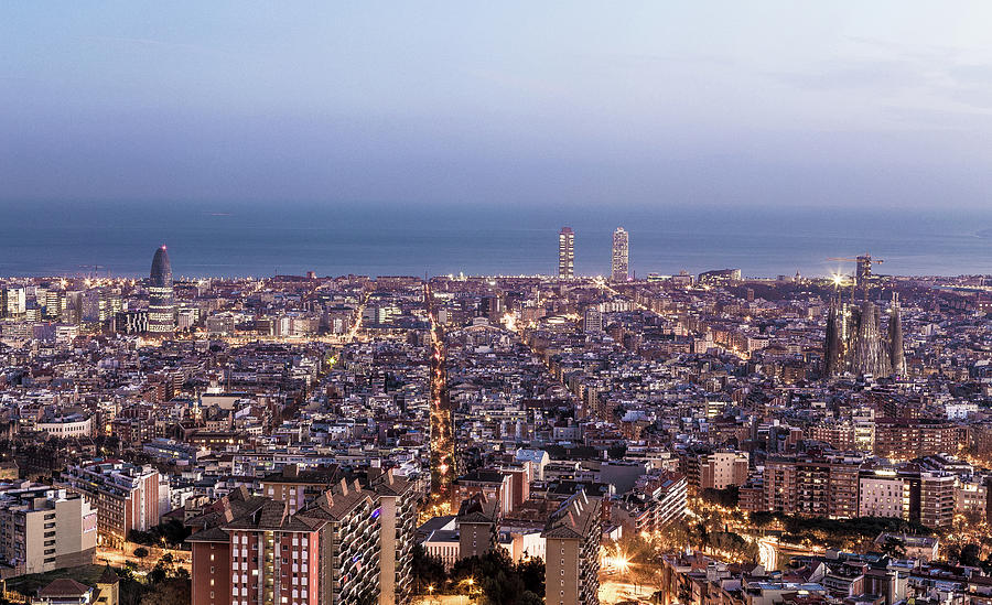 Barcelona Cityscape At Sunset Photograph by Nils Melzer