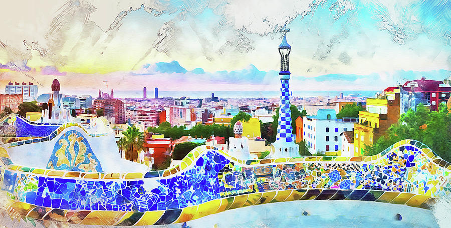 Barcelona, Parc Guell - 14 Painting by AM FineArtPrints