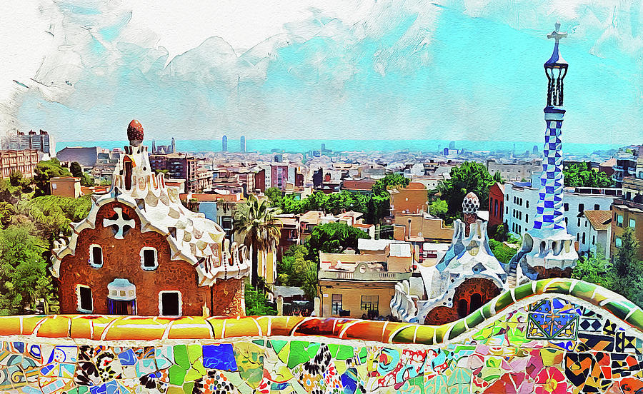 Barcelona, Parc Guell - 15 Painting by AM FineArtPrints
