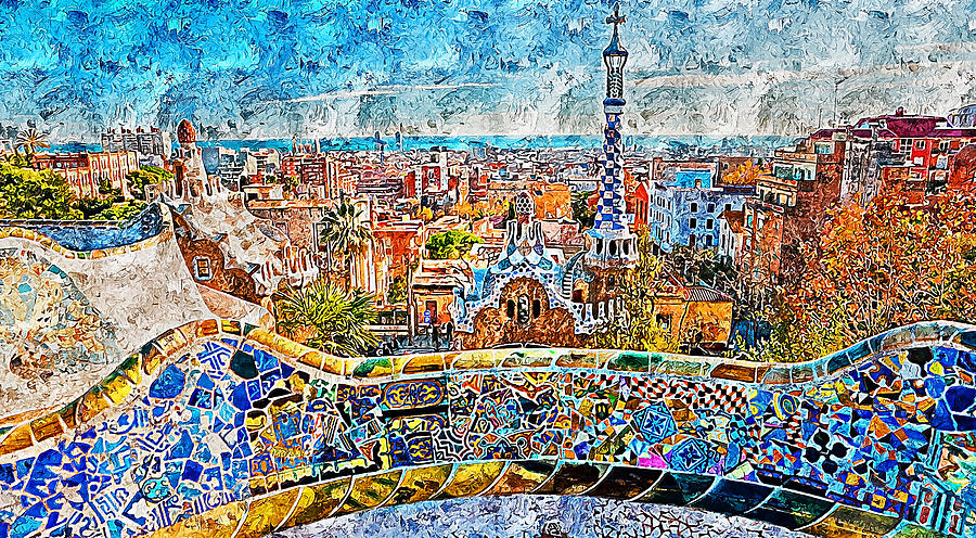 Barcelona, Parc Guell - 16 Painting by AM FineArtPrints
