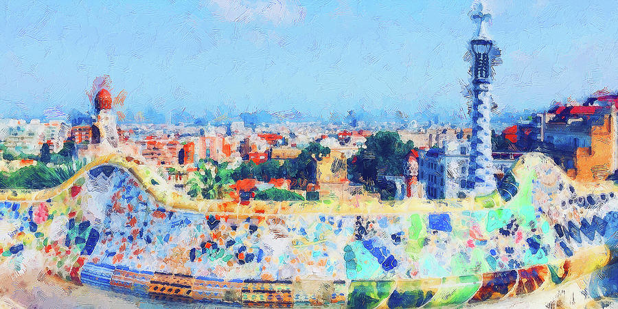 Barcelona, Parc Guell - 18 Painting by AM FineArtPrints