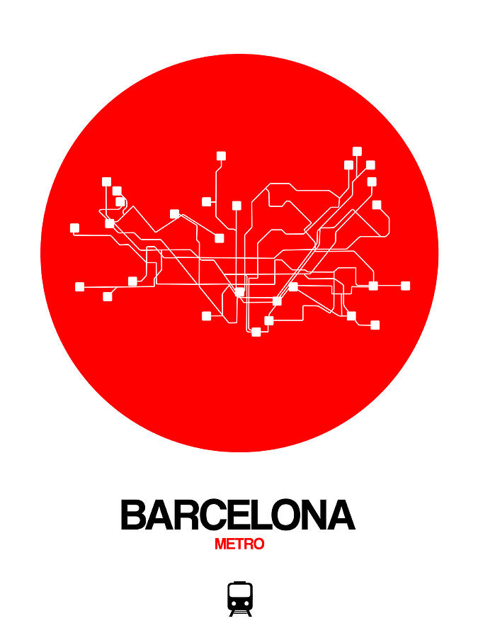 Barcelona Photograph - Barcelona Red Subway Map by Naxart Studio