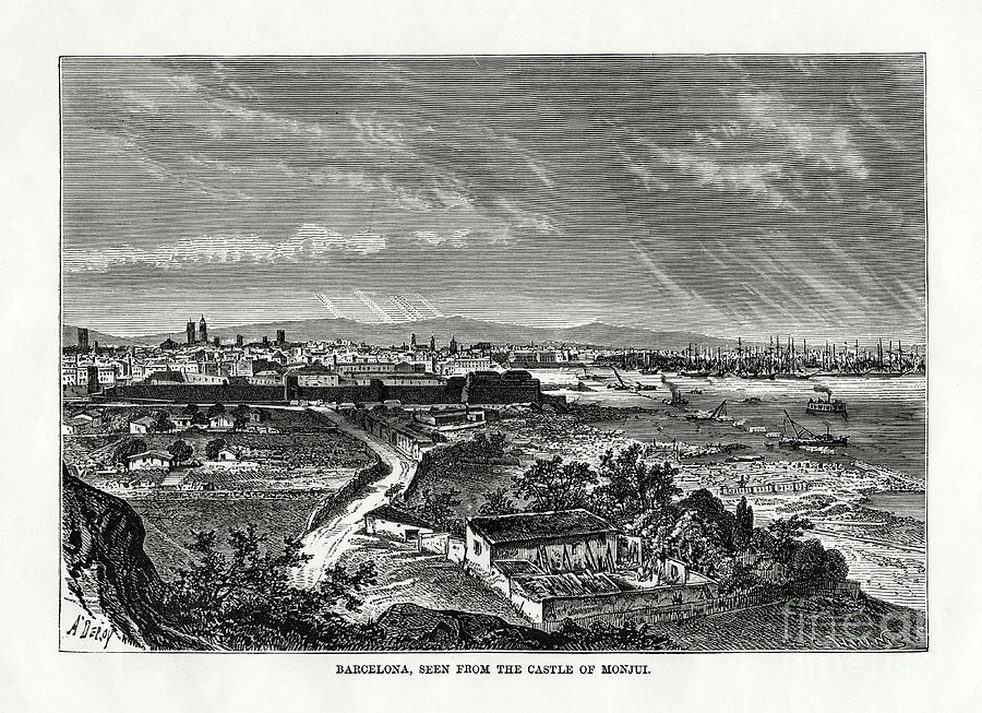 Barcelona, Seen From The Castle Drawing by Print Collector