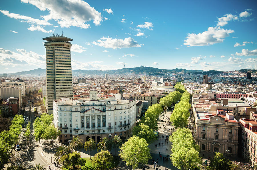 Barcelona Photograph - Barcelona Skyline Ramblas by Ferrantraite
