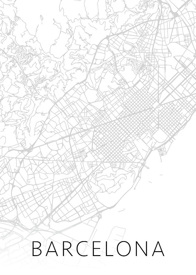 Barcelona Spain City Street Map Black And White Minimalist Series Mixed Media By Design Turnpike