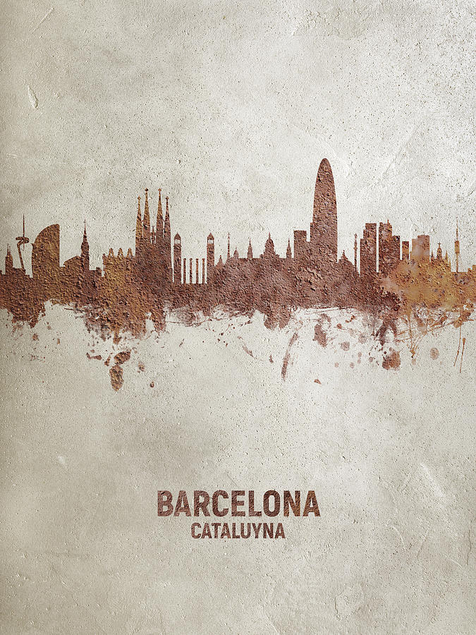 Barcelona Digital Art - Barcelona Spain Rust Skyline by Michael Tompsett