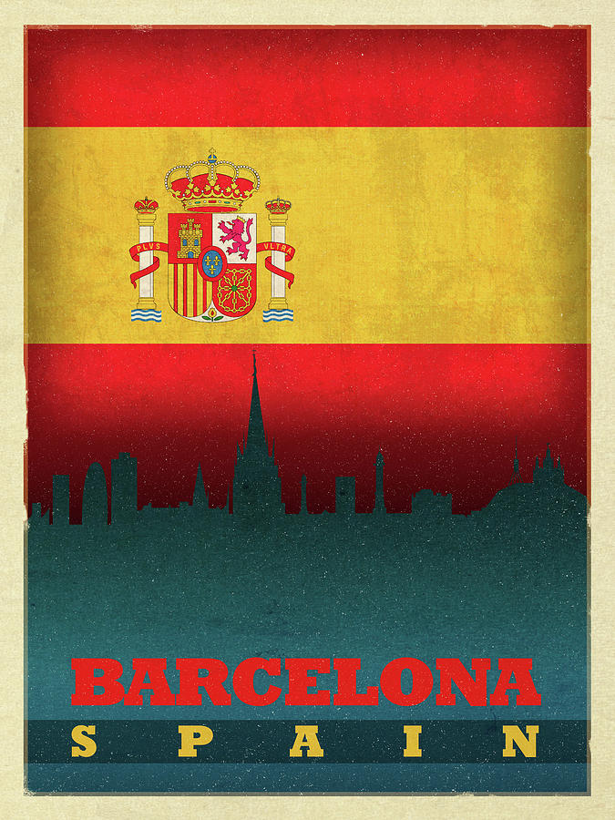 Barcelona Mixed Media - Barcelona Spain World City Flag Skyline by Design Turnpike