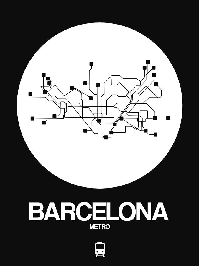 Barcelona White Subway Map Digital Art by Naxart Studio