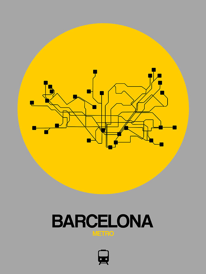 Barcelona Yellow Subway Map Digital Art by Naxart Studio