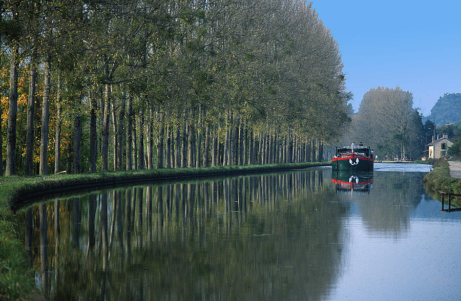Tree Photograph - Barge on Burgandy Canal by Carl Purcell