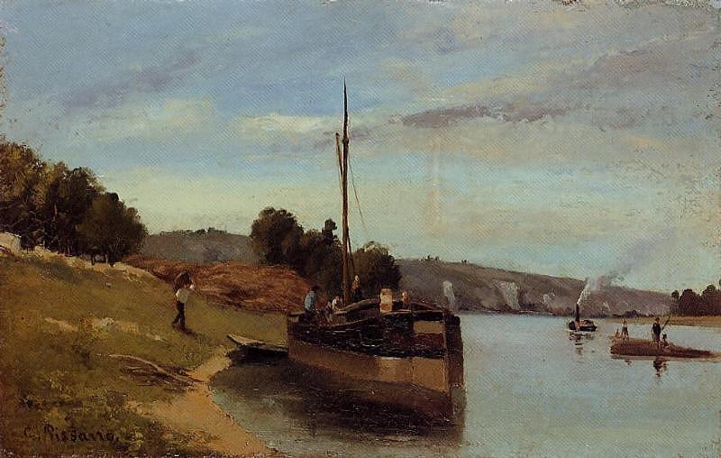 Barges at Le Roche Guyon, 1865 Painting by Camille Pissarro - Pixels