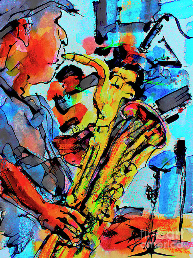 Baritone Sax Player Modern Music Art  Mixed Media by Ginette Callaway