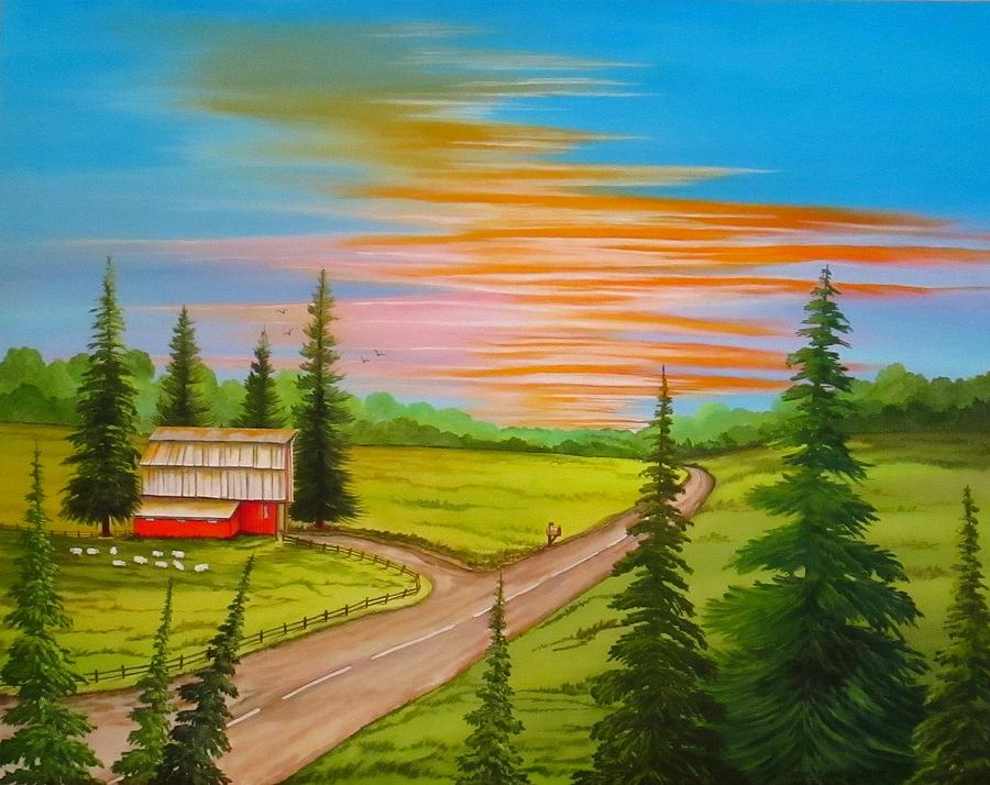 Barn Amongst the Pines Painting by Carol Sabo