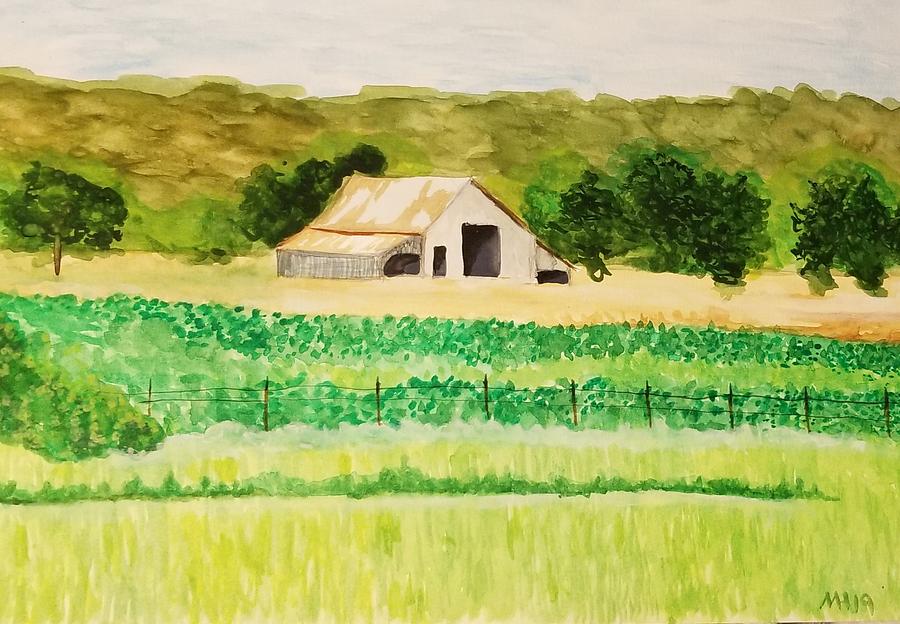 Barn and Field Painting by Monica Habib
