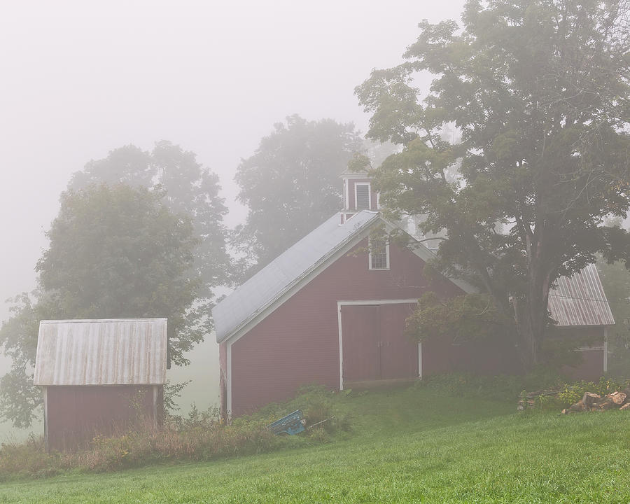 Barn Photograph - Barn In Morning Fog by Alan L Graham
