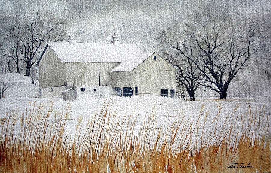 Barn in Winter Painting by Jim Gerkin