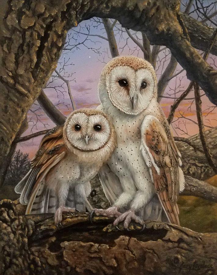 Barn Owls at Dusk Painting by Gary Lovelace | Fine Art America