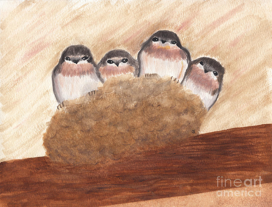 Barn Swallow Chicks Painting by Conni Schaftenaar