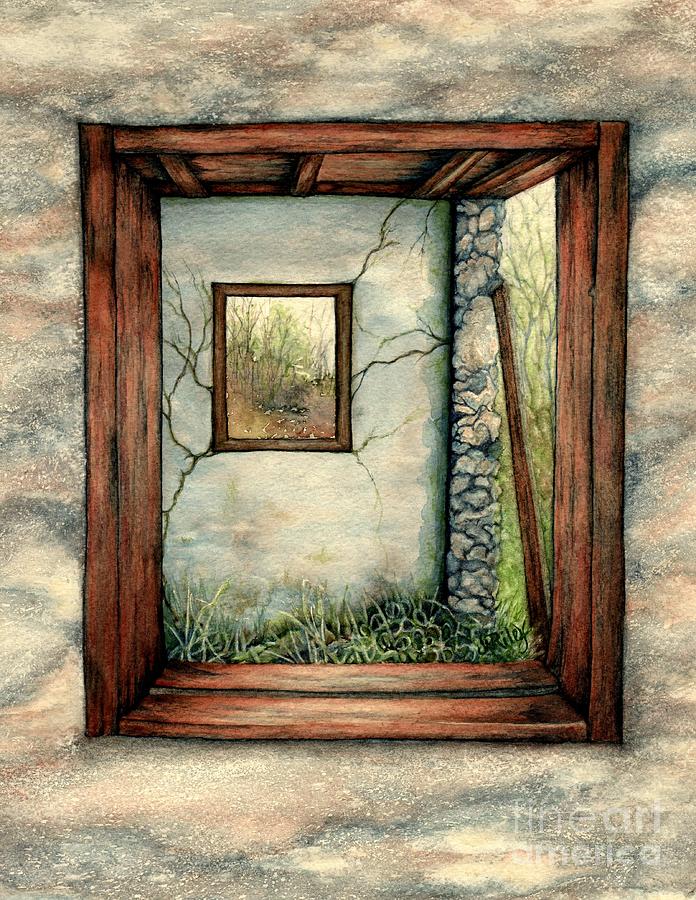 Barn window Peering through time Painting by Janine Riley