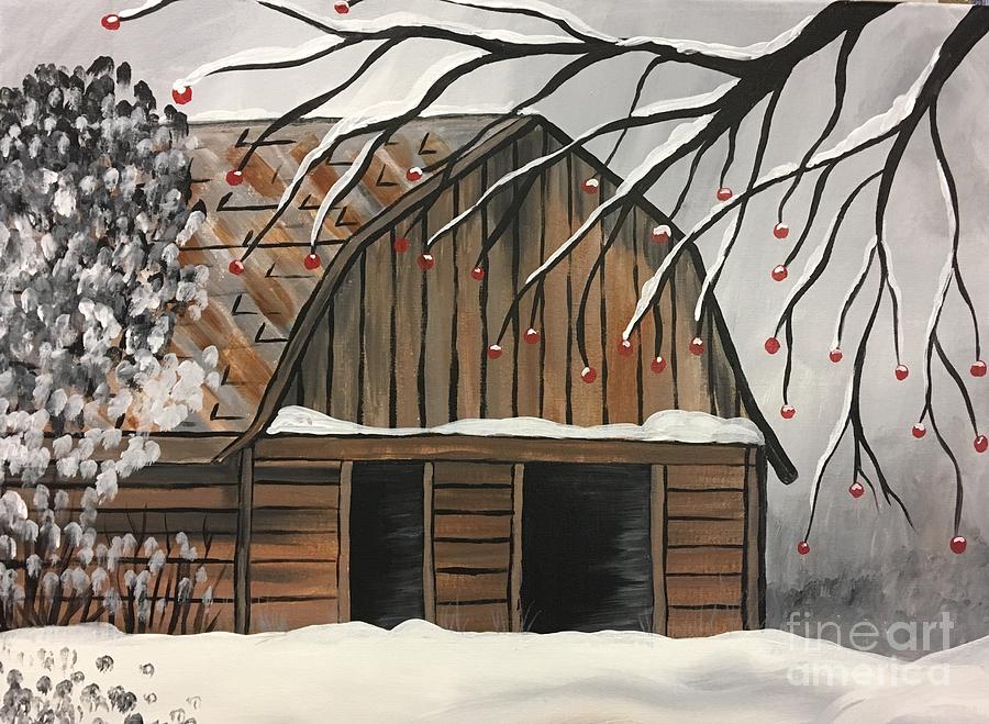 Barn with Winter Berries Painting by Lindsay Smith - Fine Art America