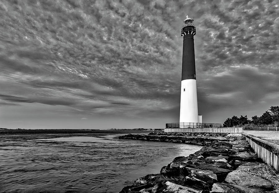 Barnegat Lighthouse Afternoon BW Photograph by Susan Candelario
