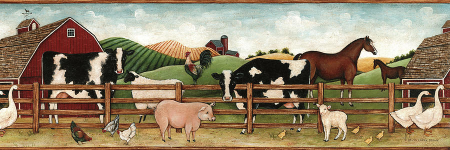 Animal Painting - Barnyard Border by David Carter Brown