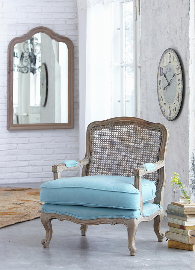 Baroque Armchair With Viennese Cane Back And Pale Blue Upholstery Photograph by Werner Krauss