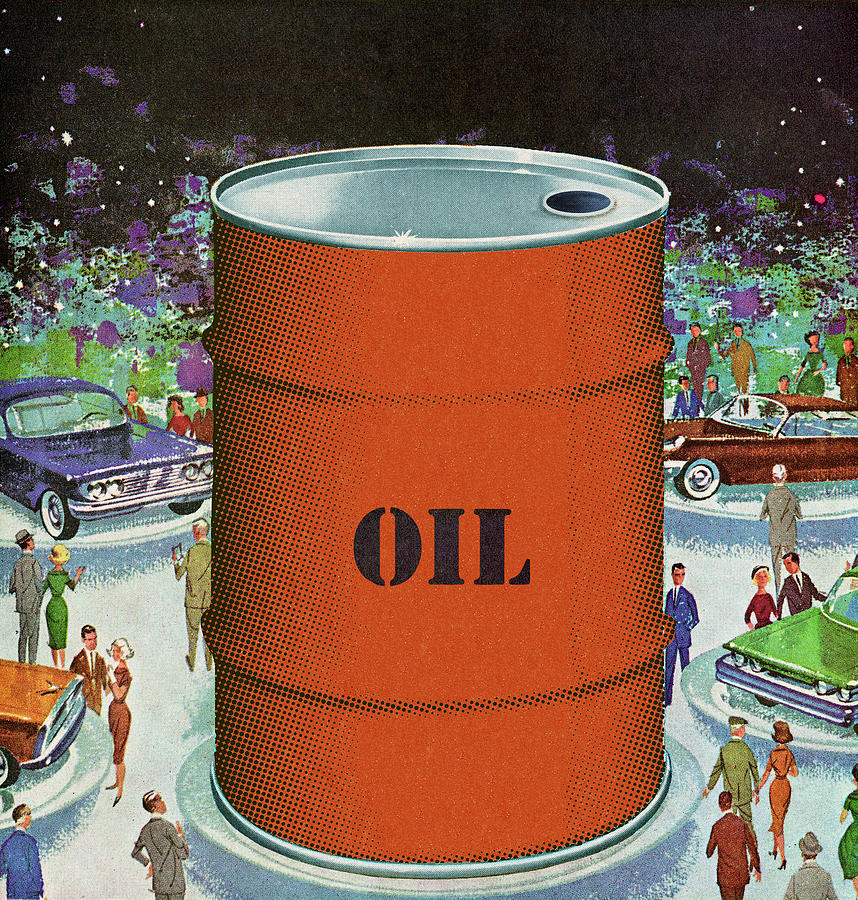 Transportation Drawing - Barrel of Oil at Auto Show by CSA Images