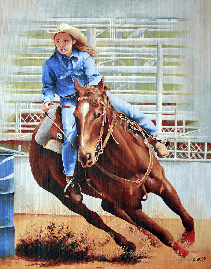 Horse Painting - Barrel Racing by Carol J Rupp