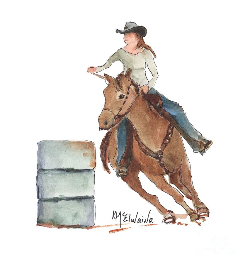 Barrel Racing Watercolor Painting KMcElwaine PE094 by Kathleen McElwaine Barrel Racing Watercolor Painting KMcElwaine PE094 by Kathleen McElwaine