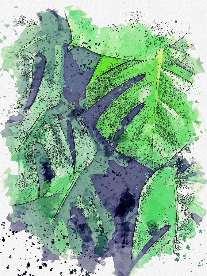 tropical leaves -  watercolor by Ahmet Asar Painting by Celestial Images