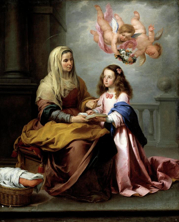 Bartolome Esteban Murillo / Saint Anne with the Virgin, ca. 1655, Spanish School. VIRGIN MARY. Painting by Bartolome Esteban Murillo -1611-1682-