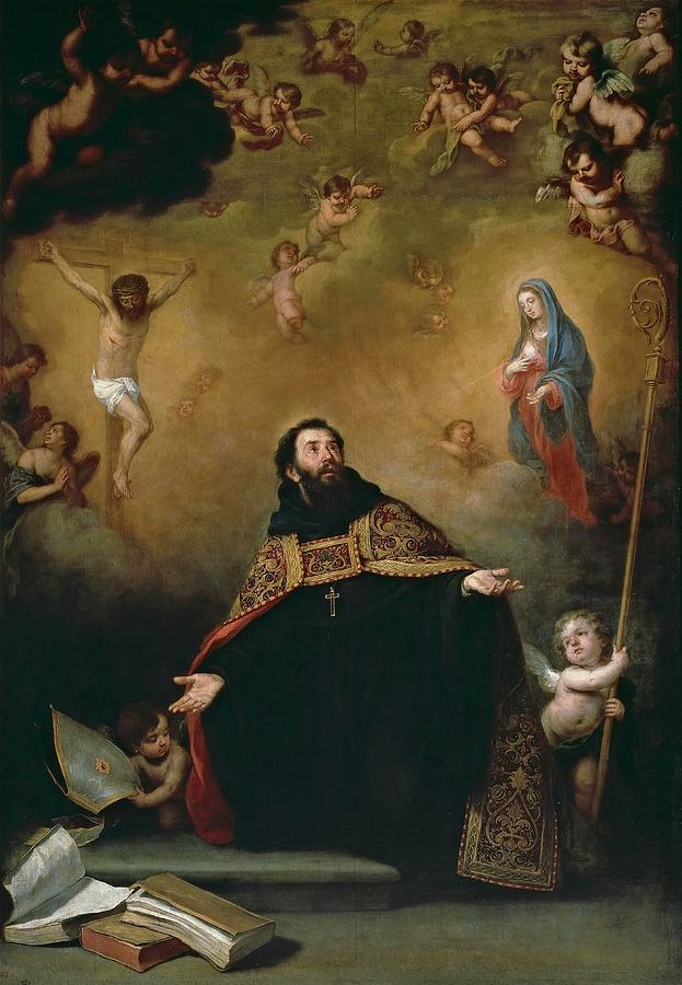 Bartolome Esteban Murillo / San Agustin entre Cristo y la Virgen, 1663-1664, Spanish School. Painting by Bartolome Esteban Murillo -1611-1682-