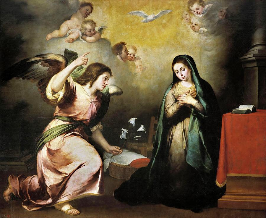 Bartolome Esteban Murillo / The Annunciation, ca. 1650, Spanish School, Oil on canvas. Painting by Bartolome Esteban Murillo -1611-1682-
