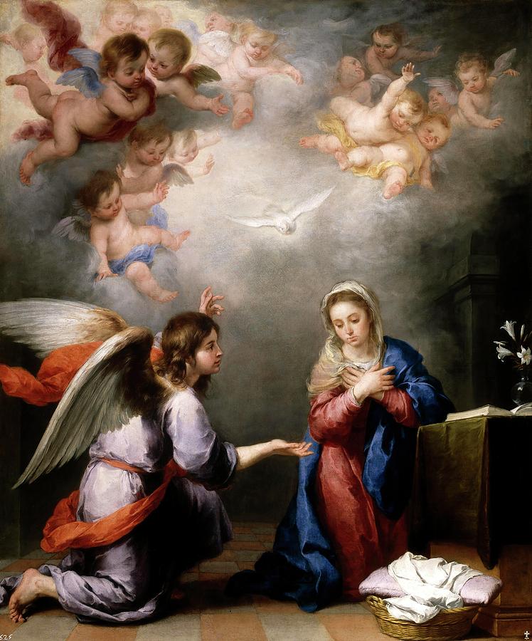 Bartolome Esteban Murillo / The Annunciation, ca. 1660, Spanish School. VIRGIN MARY. Painting by Bartolome Esteban Murillo -1611-1682-
